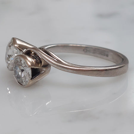 Old Cut Diamond Toi et Moi Crossover Engagement Ring