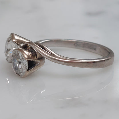 Old Cut Diamond Toi et Moi Crossover Engagement Ring