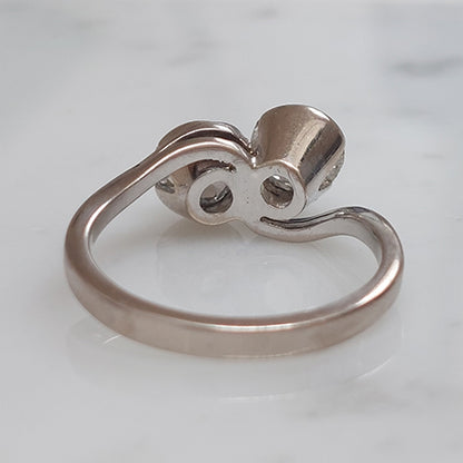 Old Cut Diamond Toi et Moi Crossover Engagement Ring