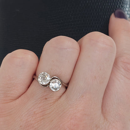 Old Cut Diamond Toi et Moi Crossover Engagement Ring