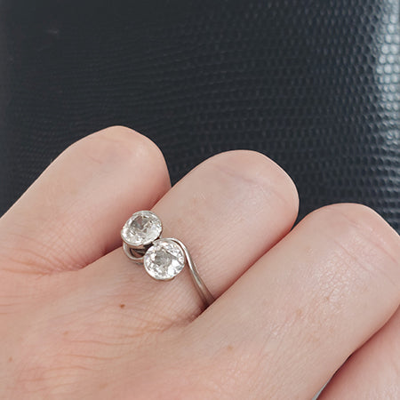 Old Cut Diamond Toi et Moi Crossover Engagement Ring