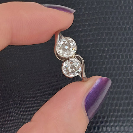 Old Cut Diamond Toi et Moi Crossover Engagement Ring