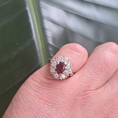 Natural No Heat Ruby and Diamond Cluster Ring