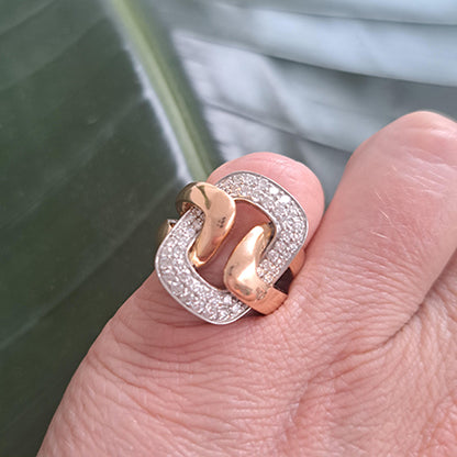 Vintage Retro Diamond Set 18ct Yellow Gold Buckle Dress Ring