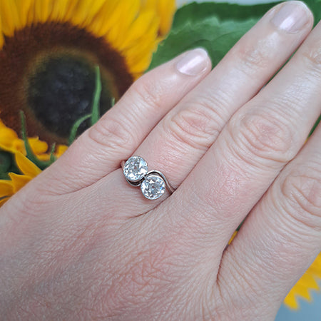 Old Cut Diamond Toi et Moi Crossover Engagement Ring