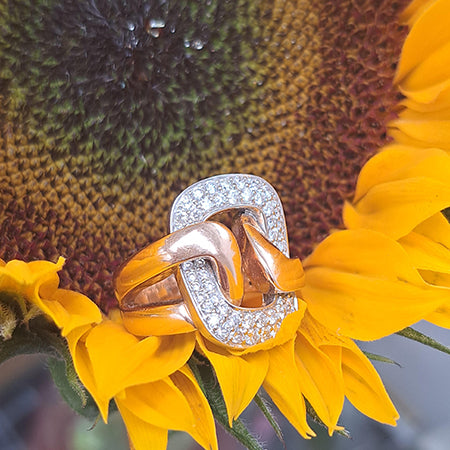 Vintage Retro Diamond Set 18ct Yellow Gold Buckle Dress Ring