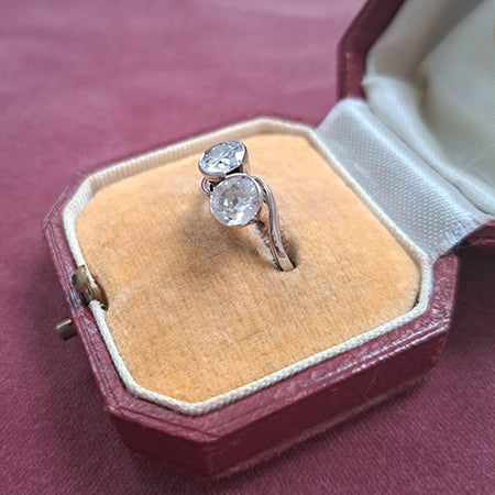 Old Cut Diamond Toi et Moi Crossover Engagement Ring