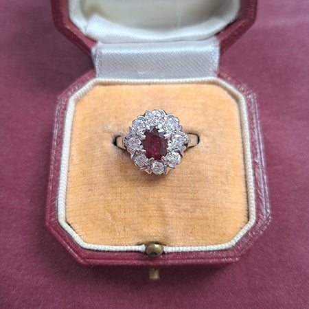 Natural No Heat Ruby and Diamond Cluster Ring