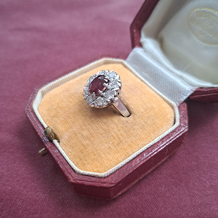 Natural No Heat Ruby and Diamond Cluster Ring