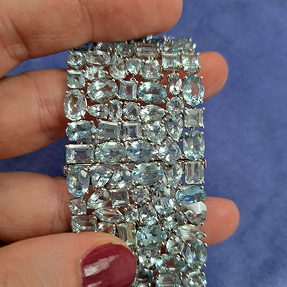 Aquamarine Wide Cuff Bracelet, 74.34 carats