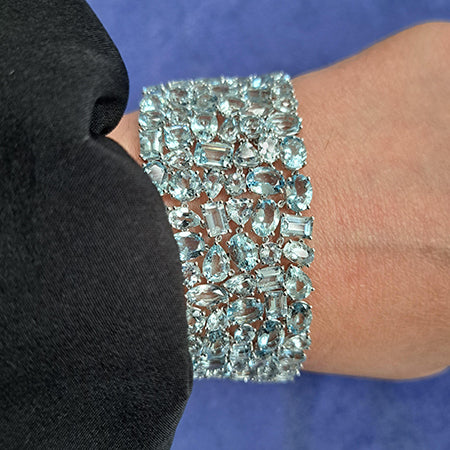 Aquamarine Wide Cuff Bracelet, 74.34 carats