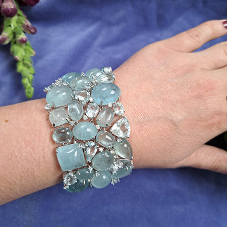 Cabochon and Carved Aquamarine Bracelet, 369 carat total