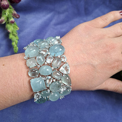 Cabochon and Carved Aquamarine Bracelet, 369 carat total