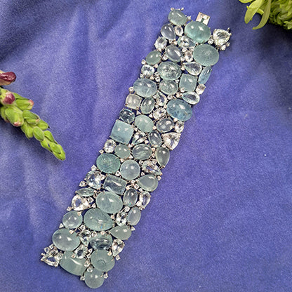 Cabochon and Carved Aquamarine Bracelet, 369 carat total