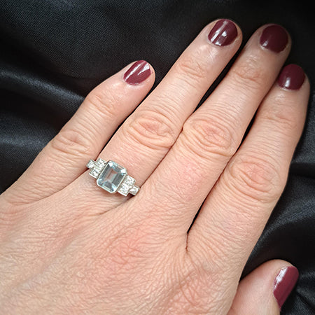 1.30ct Emerald Cut Aquamarine and Diamond Engagement Ring in Platinum