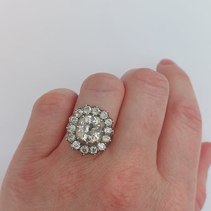 Antique Style Old-Cut Diamond Cluster Ring, 4.18ct, with Certificate