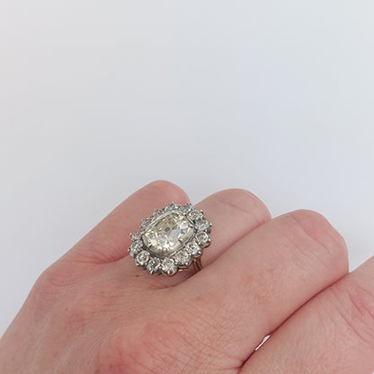 Antique Style Old-Cut Diamond Cluster Ring, 4.18ct, with Certificate