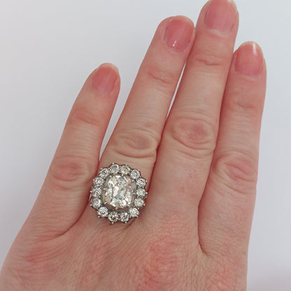 Antique Style Old-Cut Diamond Cluster Ring, 4.18ct, with Certificate