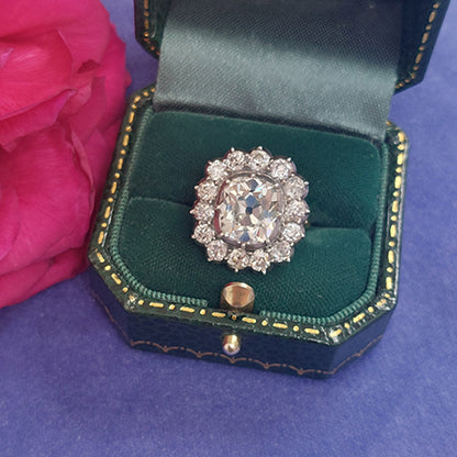 Antique Style Old-Cut Diamond Cluster Ring, 4.18ct, with Certificate