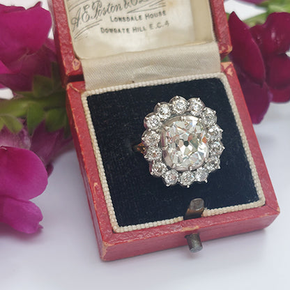 Antique Style Old-Cut Diamond Cluster Ring, 4.18ct, with Certificate