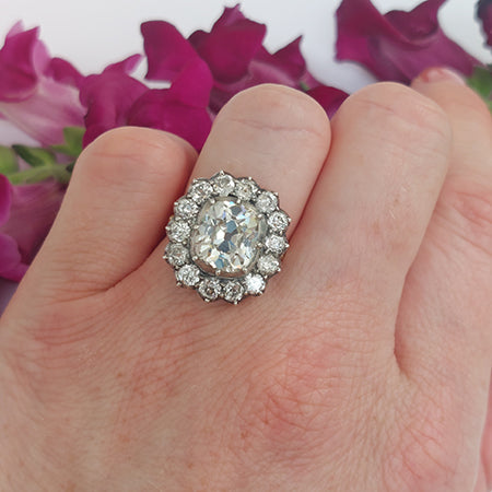 Antique Style Old-Cut Diamond Cluster Ring, 4.18ct, with Certificate
