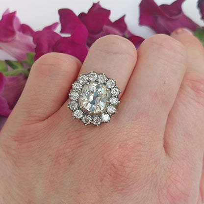Antique Style Old-Cut Diamond Cluster Ring, 4.18ct, with Certificate