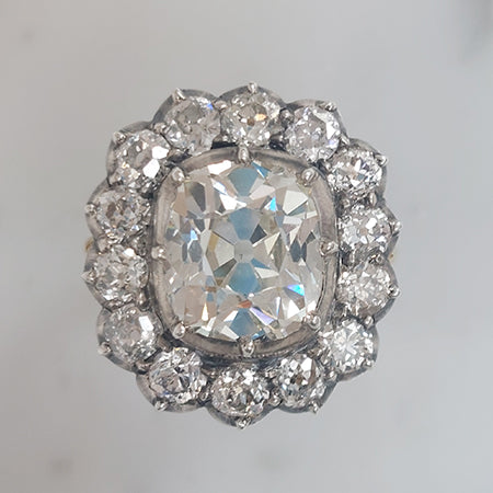 Antique Style Old-Cut Diamond Cluster Ring, 4.18ct, with Certificate