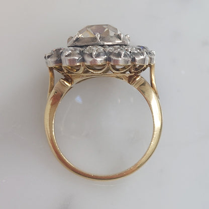 Antique Style Old-Cut Diamond Cluster Ring, 4.18ct, with Certificate
