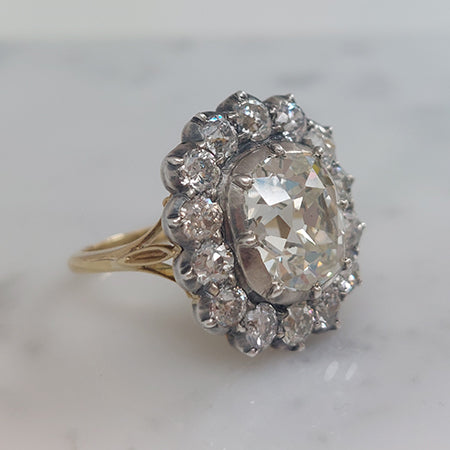 Antique Style Old-Cut Diamond Cluster Ring, 4.18ct, with Certificate