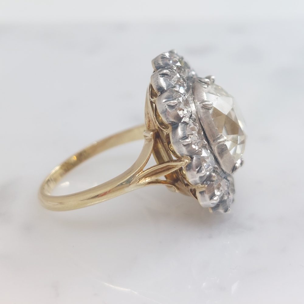 Antique Style Old-Cut Diamond Cluster Ring, 4.18ct, with Certificate