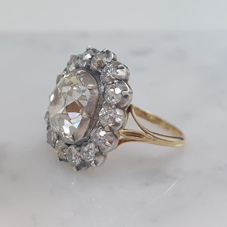 Antique Style Old-Cut Diamond Cluster Ring, 4.18ct, with Certificate