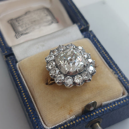 Antique Style Old-Cut Diamond Cluster Ring, 4.18ct, with Certificate