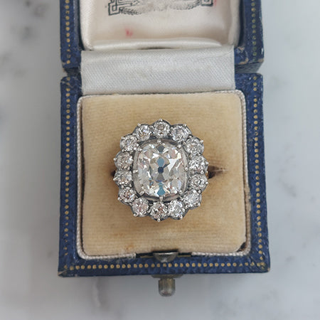 Antique Style Old-Cut Diamond Cluster Ring, 4.18ct, with Certificate