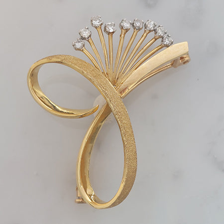 Diamond Set 18ct Yellow Gold Spray Brooch