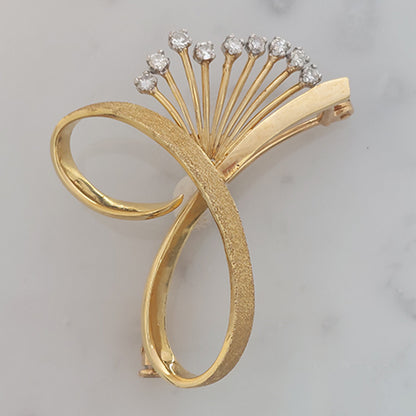 Diamond Set 18ct Yellow Gold Spray Brooch