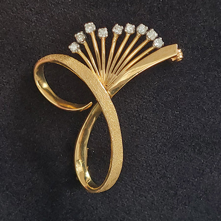 Diamond Set 18ct Yellow Gold Spray Brooch