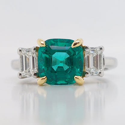 No Oil Colombian Emerald And Diamond Ring