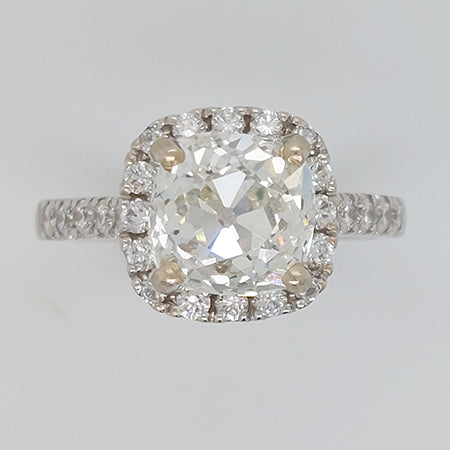 2.87ct Cushion Cut Diamond Halo Cluster Solitaire Engagement Ring
