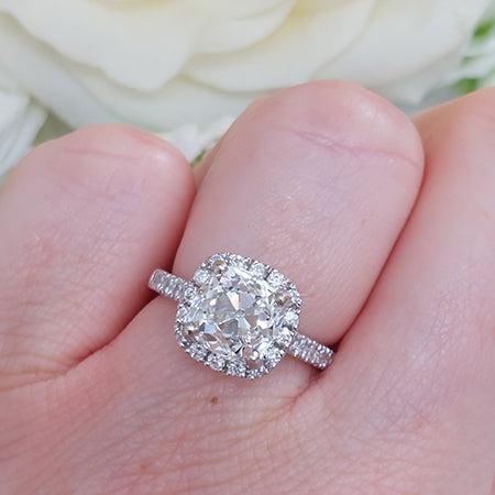 2.87ct Cushion Cut Diamond Halo Cluster Solitaire Engagement Ring