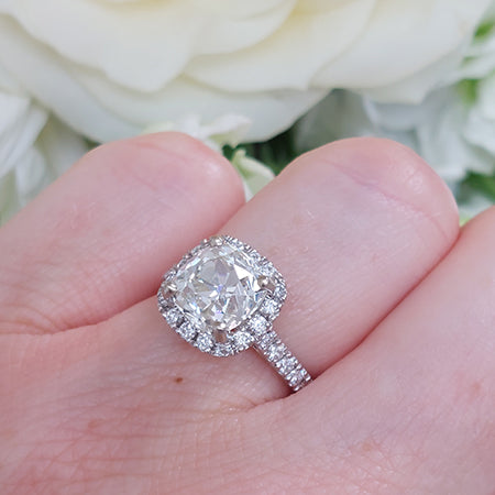 2.87ct Cushion Cut Diamond Halo Cluster Solitaire Engagement Ring