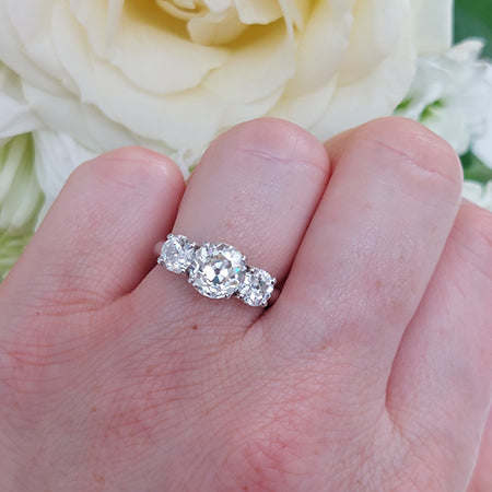Three Stone Diamond Ring, 3.37 carat total