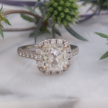 2.87ct Cushion Cut Diamond Halo Cluster Solitaire Engagement Ring