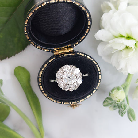 Vintage Old Cushion Cut Diamond Cluster Ring, 1.70 carat total