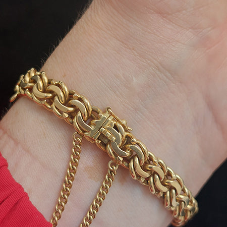 Vintage Fancy Double Curb 18ct Gold Bracelet
