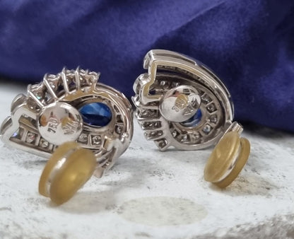 Vintage 2.50ct Pear Cut Sapphire and Diamond Cluster Earrings