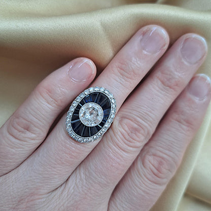 1.72ct Diamond and Calibre Sapphire Target Cluster Ring