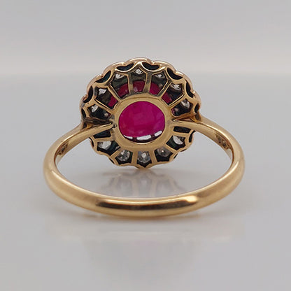 Antique Natural No Heat Burma Ruby and Diamond Cluster Ring