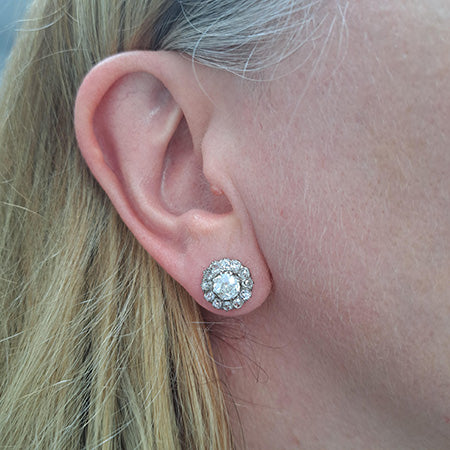 2.70ct Old Cut Diamond Cluster Earrings