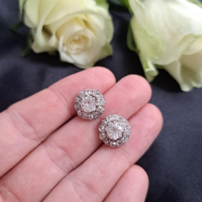 Old Cut Diamond Cluster Earrings, 2.70 carat total