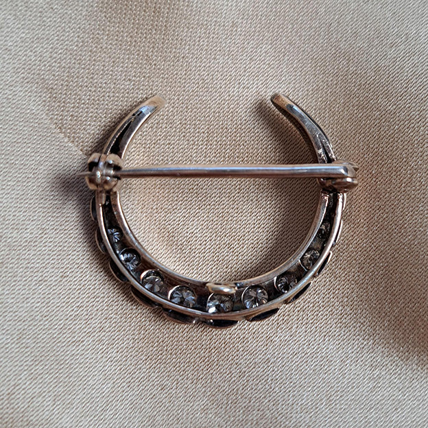 Antique Old Cut Diamond Crescent Moon Brooch, 0.80 carat total